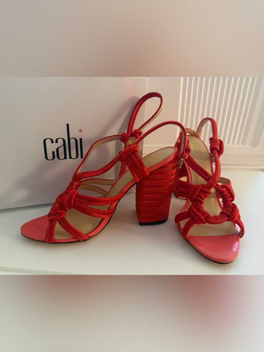 CAbi Tiptoe Red Hibiscus Braided Block Heel Sandals - Women